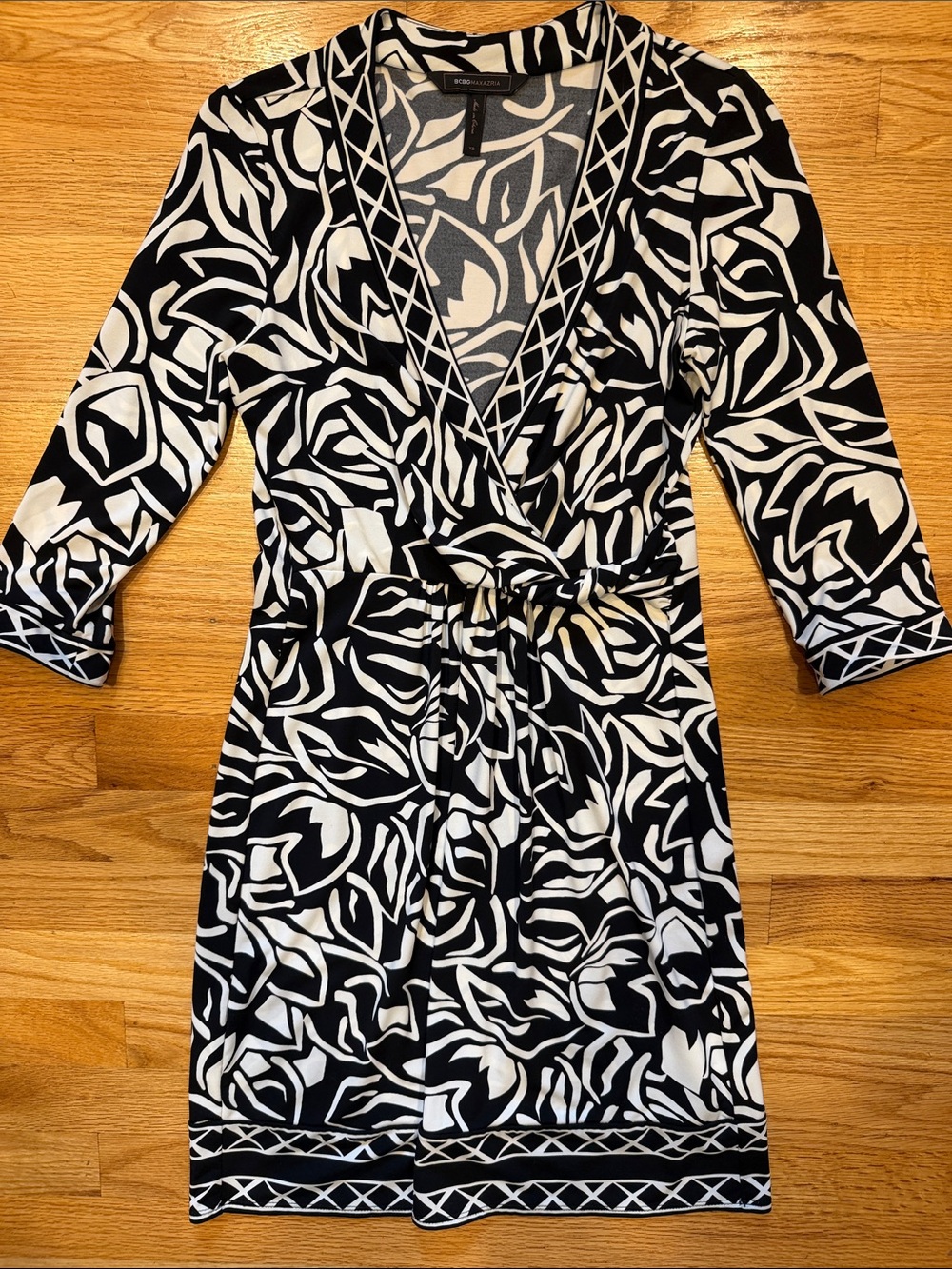 BCBGMaxAzria Black and White Abstract Print Dress
